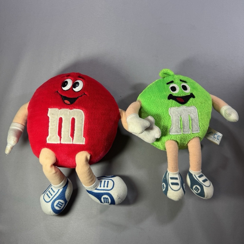 M&Ms Plush Character Set Red 12" Green 10" Ace Novelty Stuffed Toy Advertising